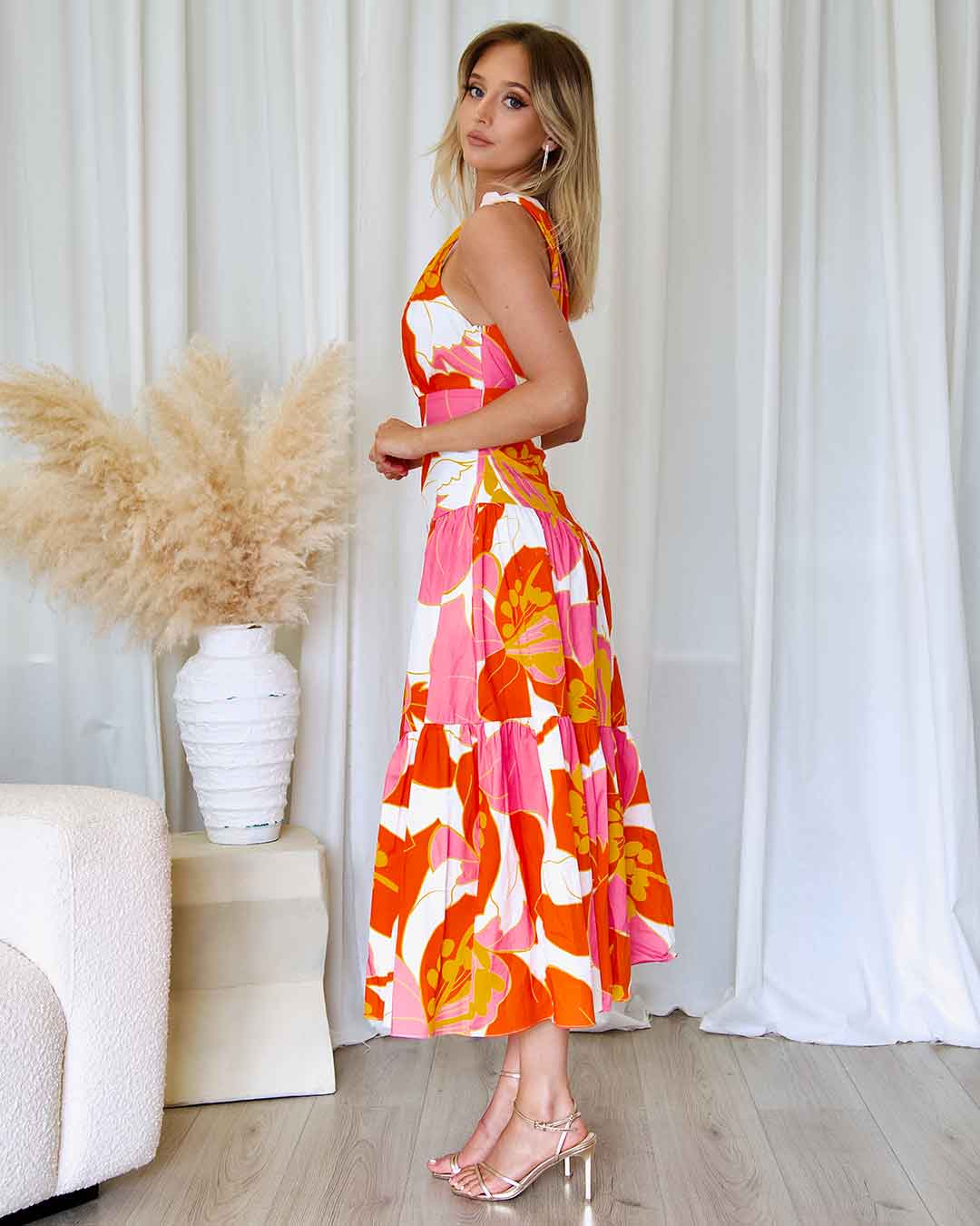Siena Floral Maxi Dress Orange/Pink