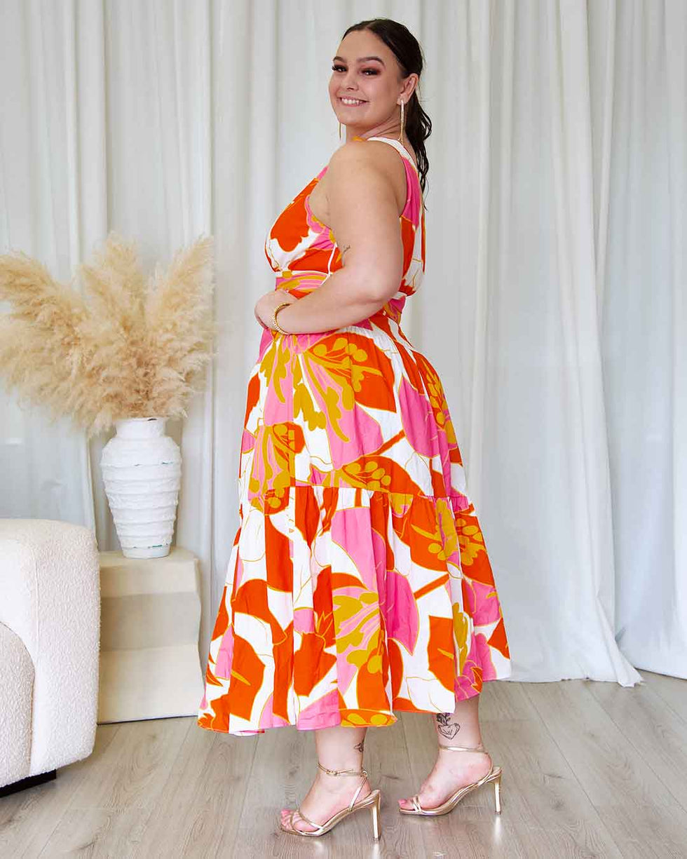 Siena Floral Maxi Dress Orange/Pink