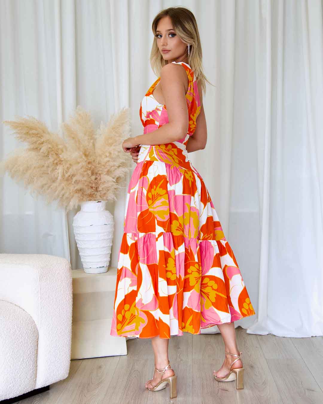 Siena Floral Maxi Dress Orange/Pink