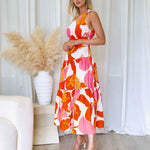Siena Floral Maxi Dress - Orange/Pink