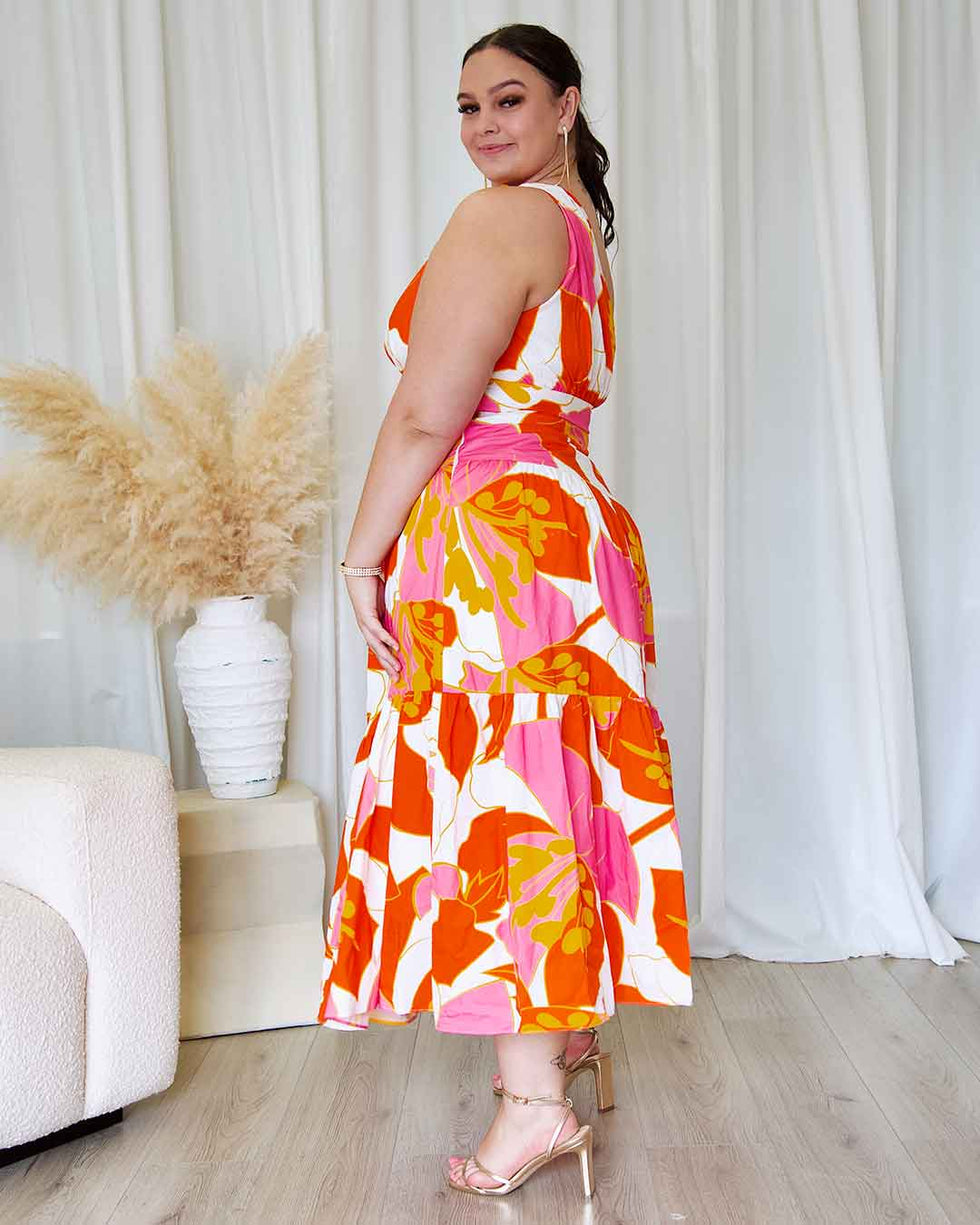 Siena Floral Maxi Dress Orange/Pink