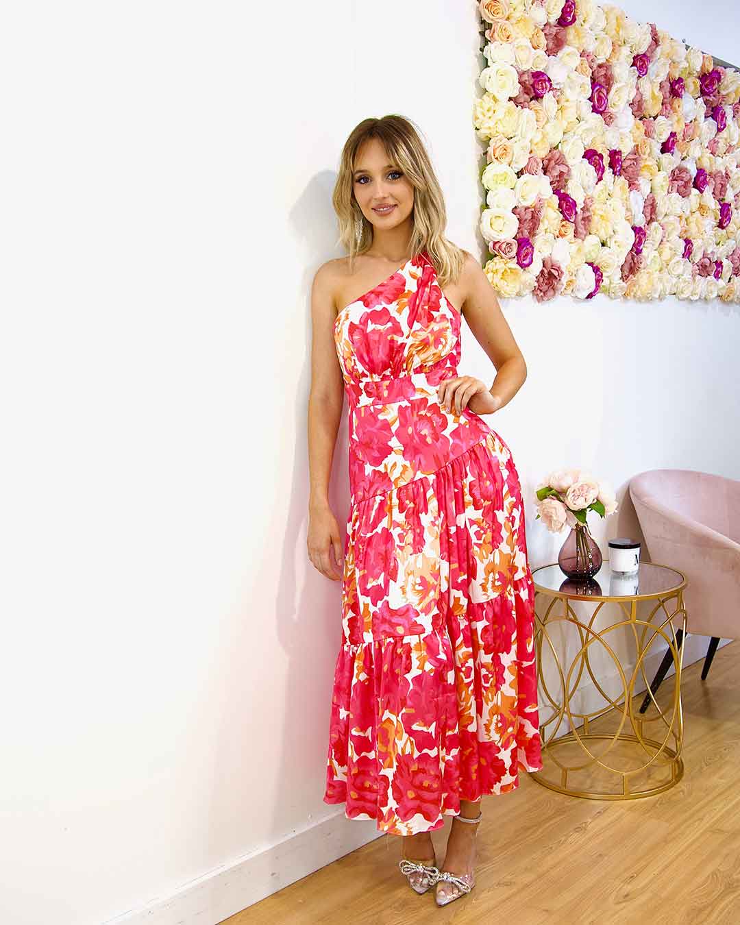 Siena Floral Satin Maxi Dress Pink