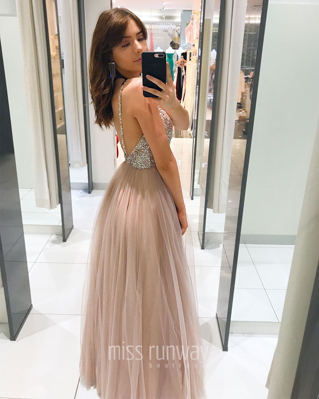 Sienna Beaded Tulle Gown - Dusty Pink