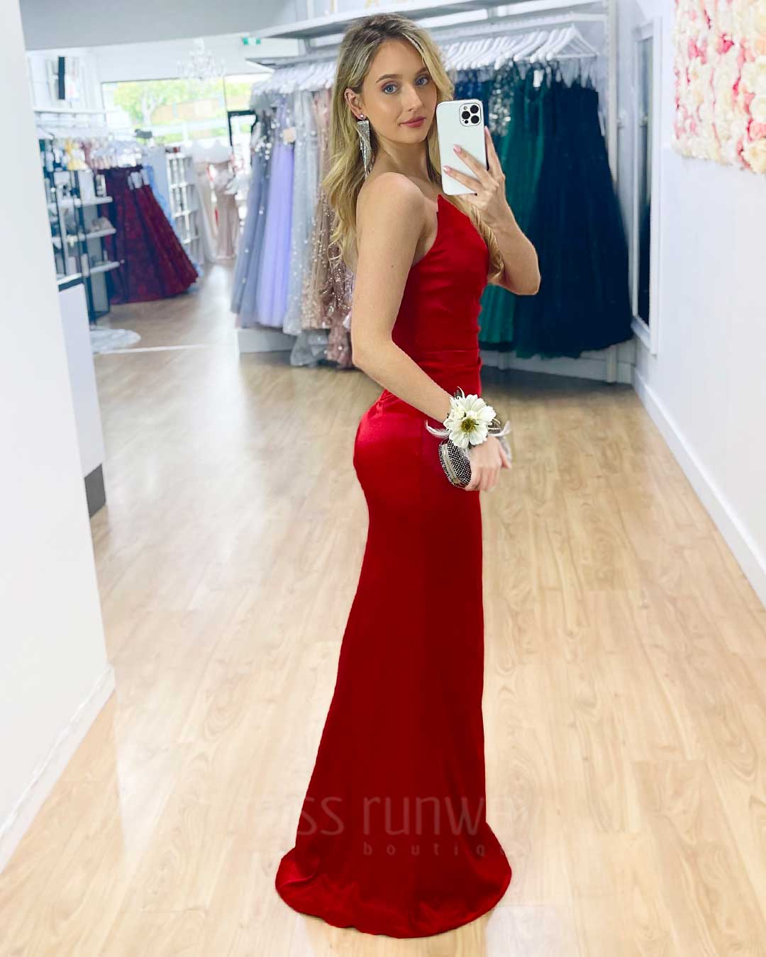 Shop Formal Dress - Tayla Satin Gown - Red sixth image