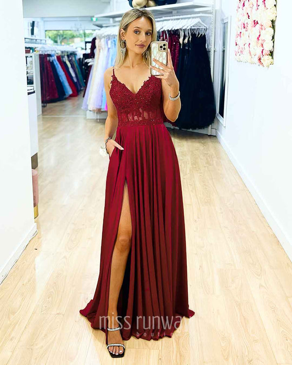 Marisela Floral Embroidered Satin Gown (Gold)
