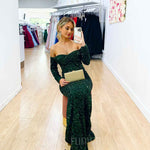 Valerie Long Sleeve Sequin Gown - Emerald Green