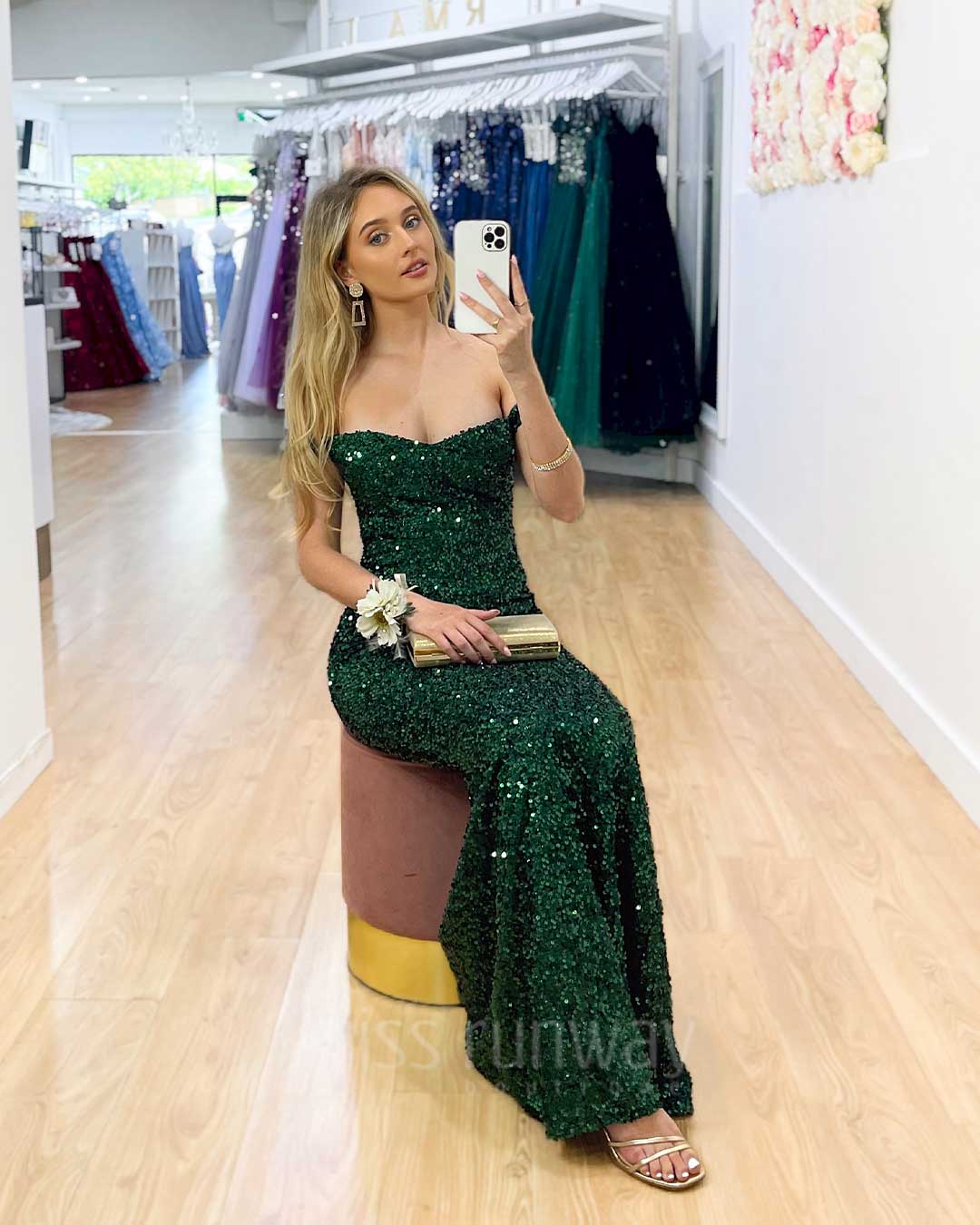 Valerie Sequin Gown - Emerald Green
