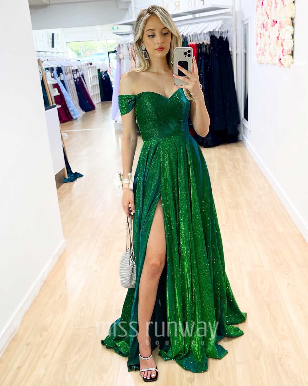 Victoria Glitter Gown - Emerald Green