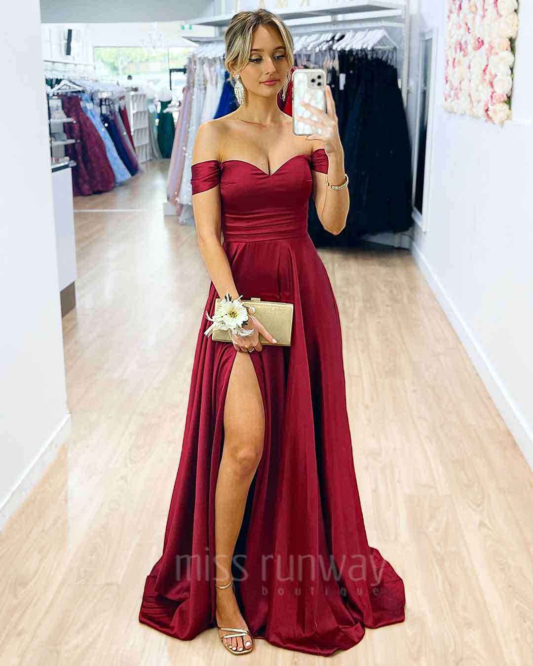 Victoria Satin Gown - Wine