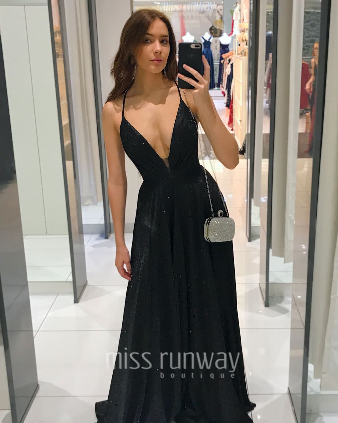 Shop Formal Dress - Vivien Glitter Gown - Black sixth image