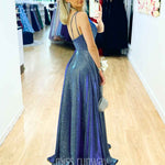 Ava Glitter Gown - Steel Blue