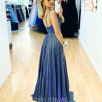 Ava Glitter Gown - Steel Blue