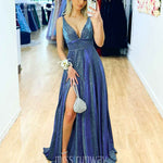 Ava Glitter Gown - Steel Blue