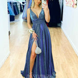 Ava Glitter Gown - Steel Blue