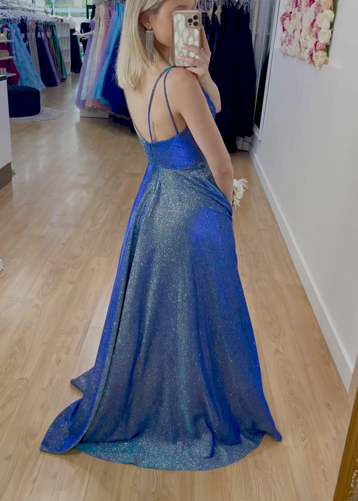 Ava Glitter Gown - Steel Blue