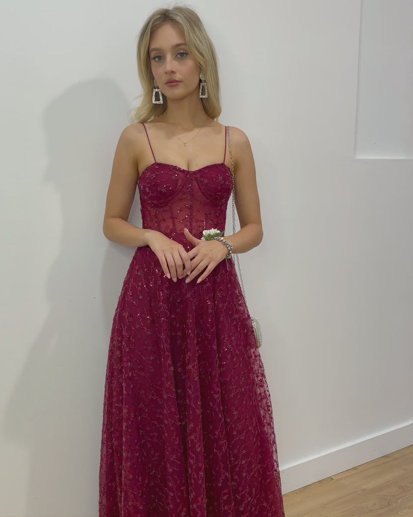 Emily Beaded Gown - Maroon