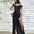 Gisela Embroidered Corset Satin Gown - Black