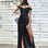 Gisela Embroidered Corset Satin Gown - Black