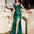 Gisela Embroidered Corset Satin Gown - Emerald