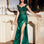 Gisela Embroidered Corset Satin Gown - Emerald