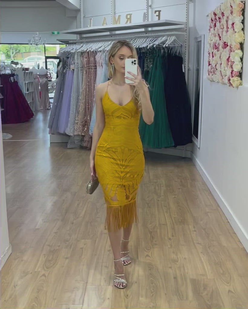 Khaleesi Lace Midi Dress - Mustard