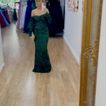 Valerie Long Sleeve Sequin Gown - Emerald Green