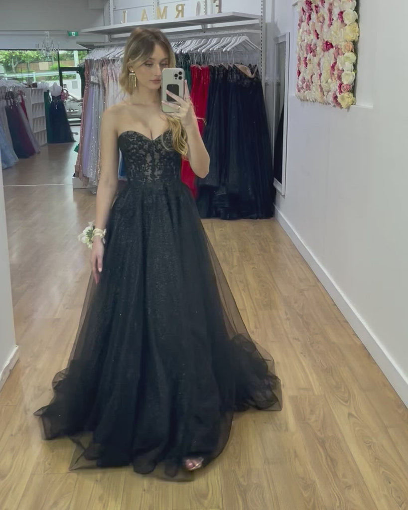 Hadley Tulle Glitter Gown - Black