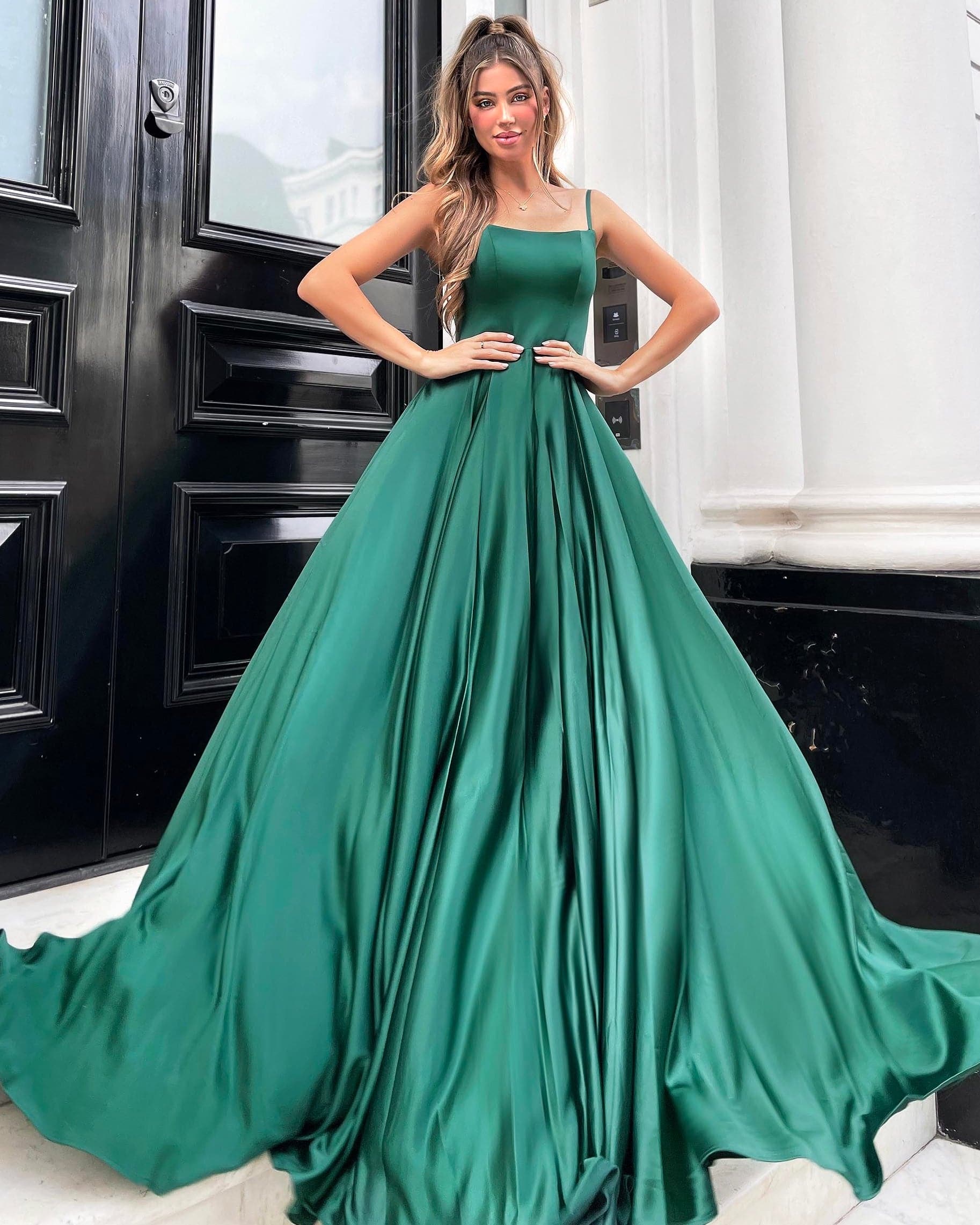 Zahara Satin Gown - Bottle Green