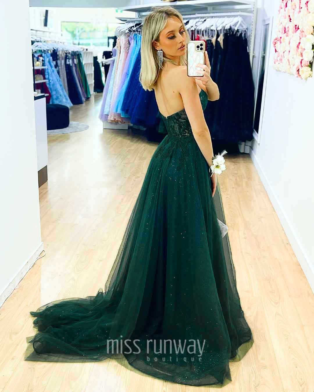 Hadley Tulle Glitter Gown - Emerald