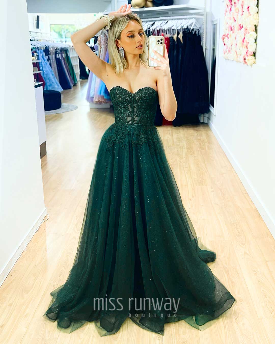 Hadley Tulle Glitter Gown - Emerald