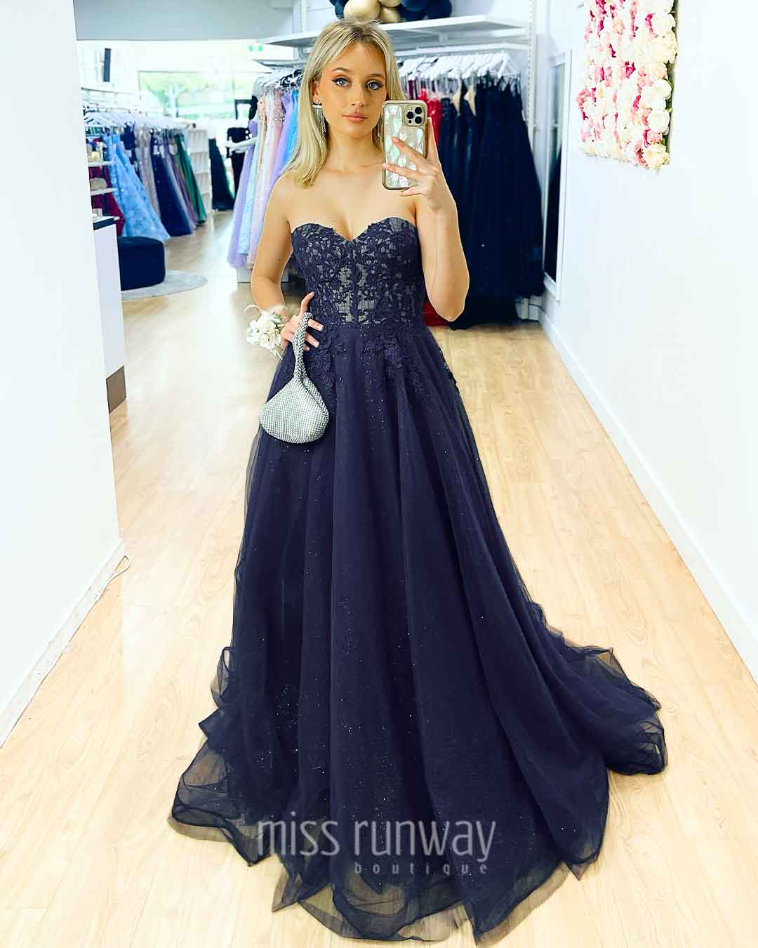 Hadley Tulle Glitter Gown - Navy