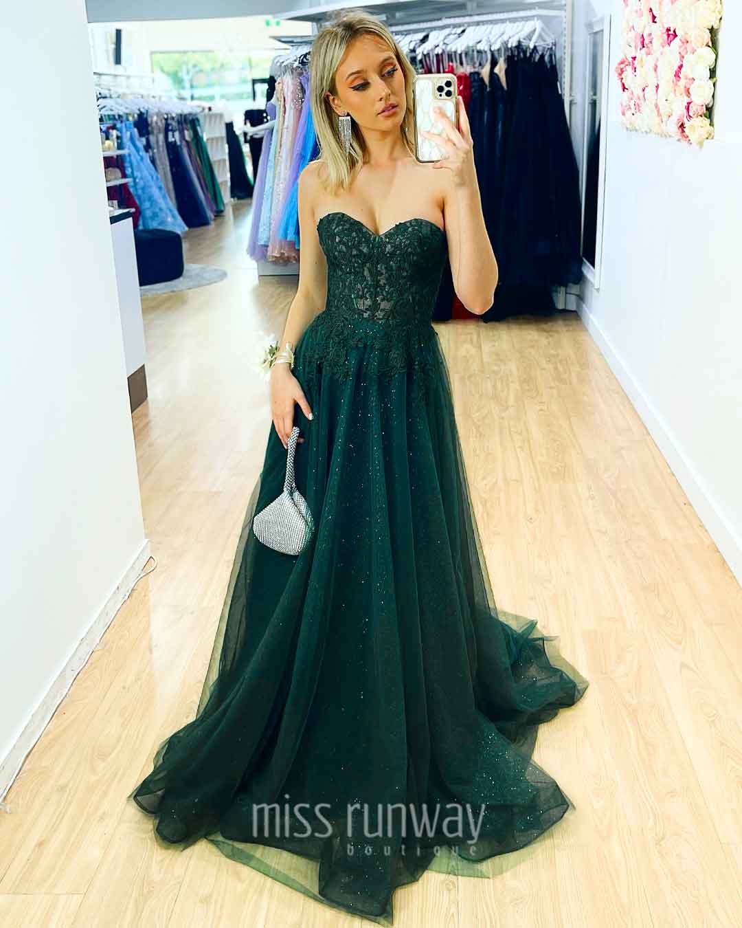 Hadley Tulle Glitter Gown - Emerald