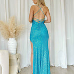 Neva Sequin Gown - Aqua