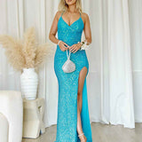 Neva Sequin Gown - Aqua
