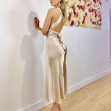Nicola Satin Midi Dress - Champagne