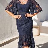 Reyna Lace Midi Dress - Navy