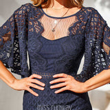 Reyna Lace Midi Dress - Navy